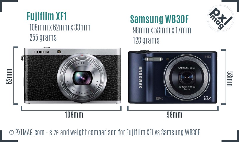 Fujifilm XF1 vs Samsung WB30F size comparison Fujifilm XF1 vs Samsung WB30F size comparison