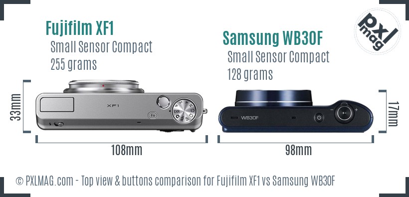 Fujifilm XF1 vs Samsung WB30F top view buttons comparison