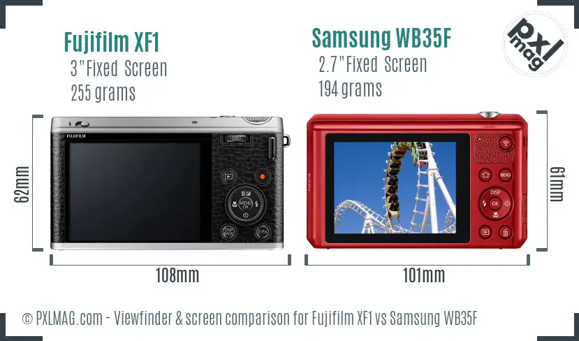 Fujifilm XF1 vs Samsung WB35F Screen and Viewfinder comparison