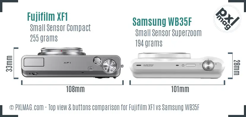 Fujifilm XF1 vs Samsung WB35F top view buttons comparison
