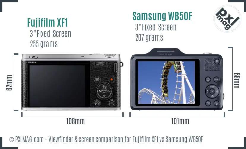 Fujifilm XF1 vs Samsung WB50F Screen and Viewfinder comparison