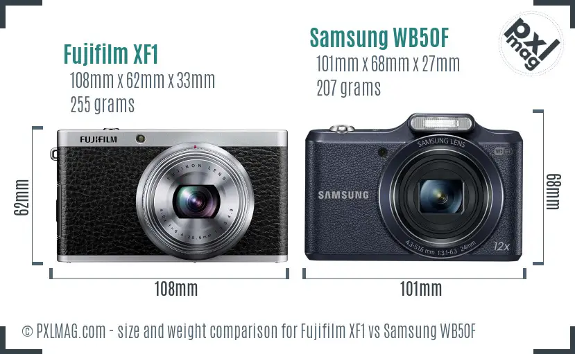 Fujifilm XF1 vs Samsung WB50F size comparison