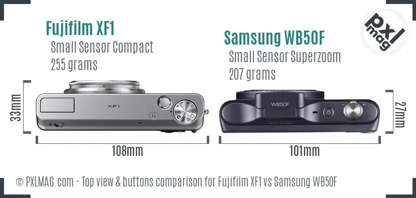 Fujifilm XF1 vs Samsung WB50F top view buttons comparison
