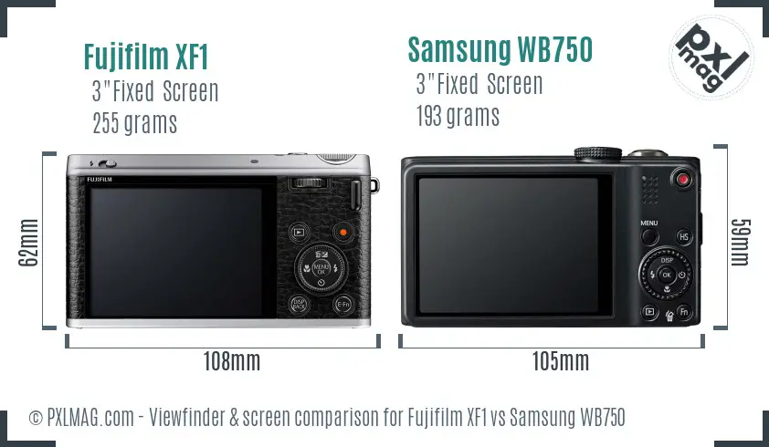 Fujifilm XF1 vs Samsung WB750 Screen and Viewfinder comparison