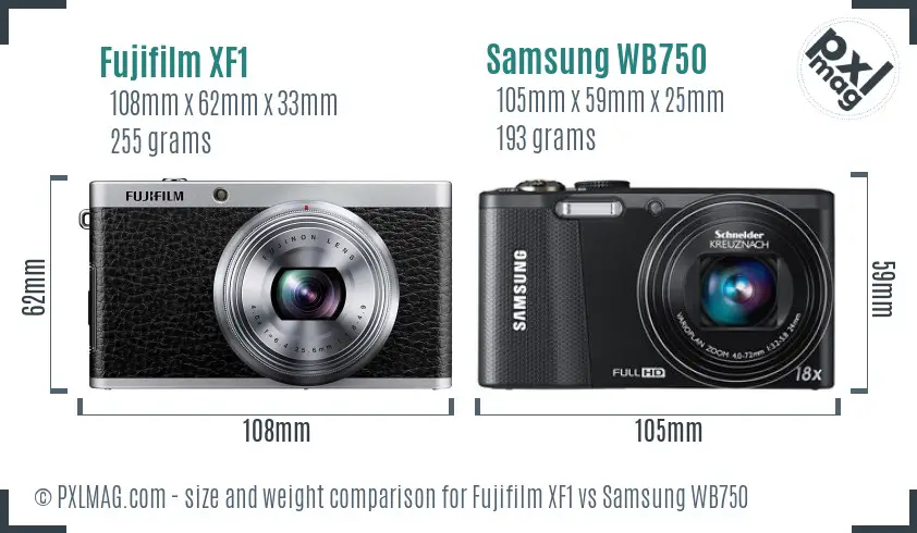 Fujifilm XF1 vs Samsung WB750 size comparison