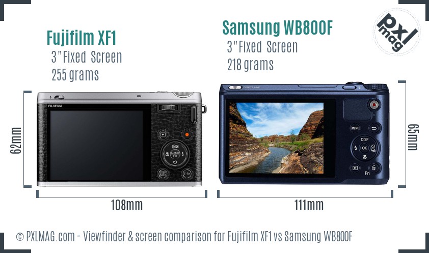 Fujifilm XF1 vs Samsung WB800F Screen and Viewfinder comparison