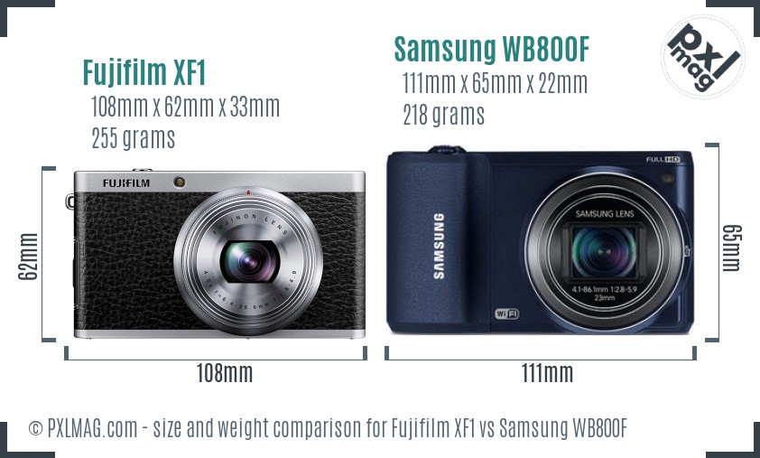 Fujifilm XF1 vs Samsung WB800F size comparison
