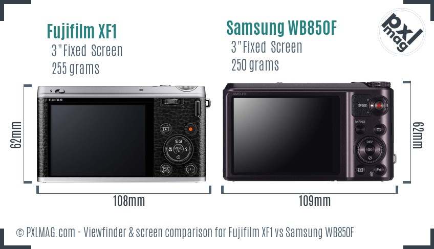 Fujifilm XF1 vs Samsung WB850F Screen and Viewfinder comparison