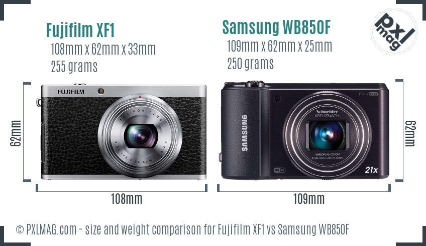 Fujifilm XF1 vs Samsung WB850F size comparison
