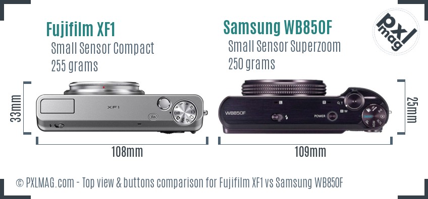 Fujifilm XF1 vs Samsung WB850F top view buttons comparison