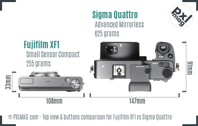 Fujifilm XF1 vs Sigma Quattro top view buttons comparison