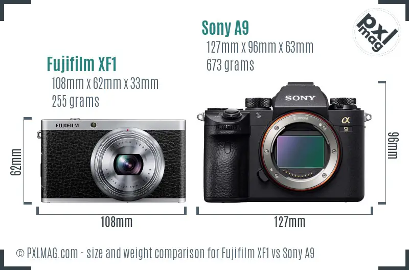 Fujifilm XF1 vs Sony A9 size comparison