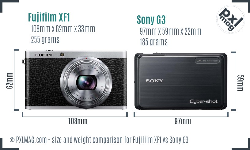 Fujifilm XF1 vs Sony G3 size comparison Fujifilm XF1 vs Sony G3 size comparison