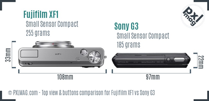 Fujifilm XF1 vs Sony G3 top view buttons comparison