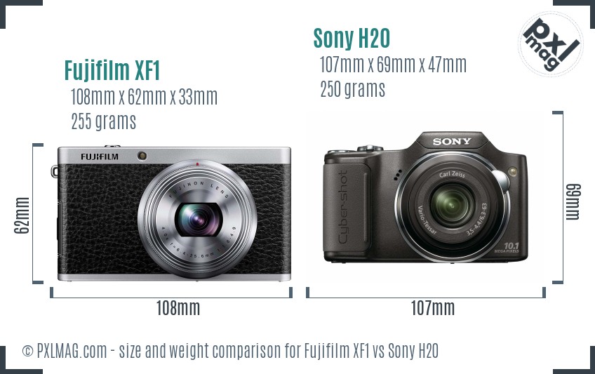 Fujifilm XF1 vs Sony H20 size comparison Fujifilm XF1 vs Sony H20 size comparison