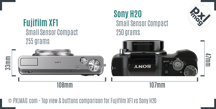 Fujifilm XF1 vs Sony H20 top view buttons comparison