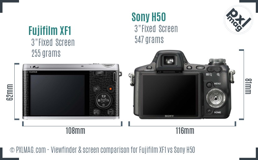 Fujifilm XF1 vs Sony H50 Screen and Viewfinder comparison