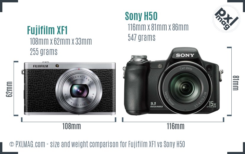 Fujifilm XF1 vs Sony H50 size comparison