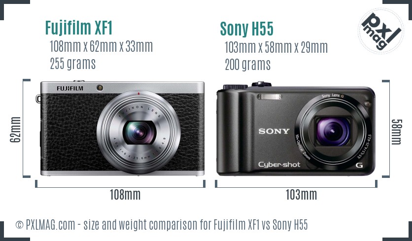 Fujifilm XF1 vs Sony H55 size comparison
