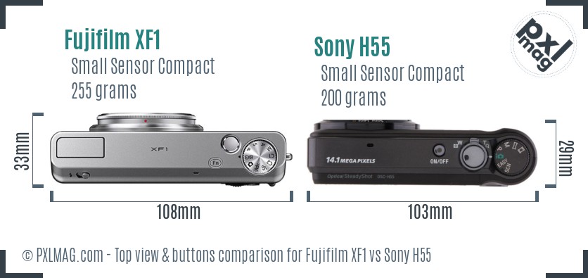 Fujifilm XF1 vs Sony H55 top view buttons comparison