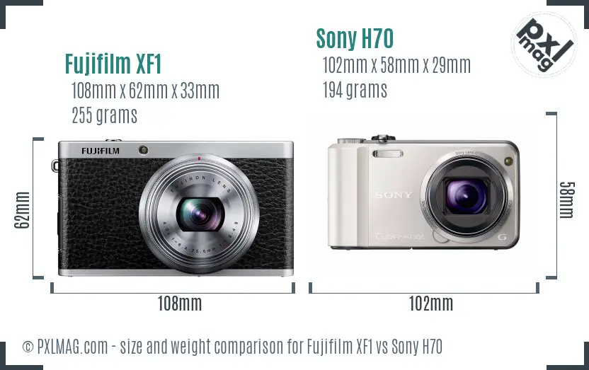 Fujifilm XF1 vs Sony H70 size comparison
