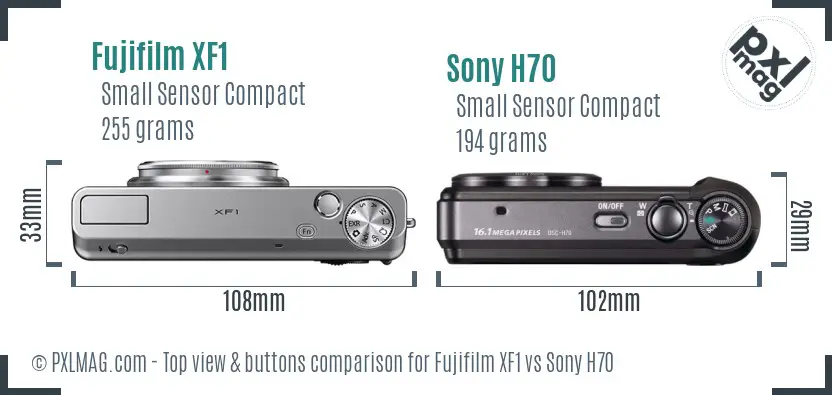 Fujifilm XF1 vs Sony H70 top view buttons comparison
