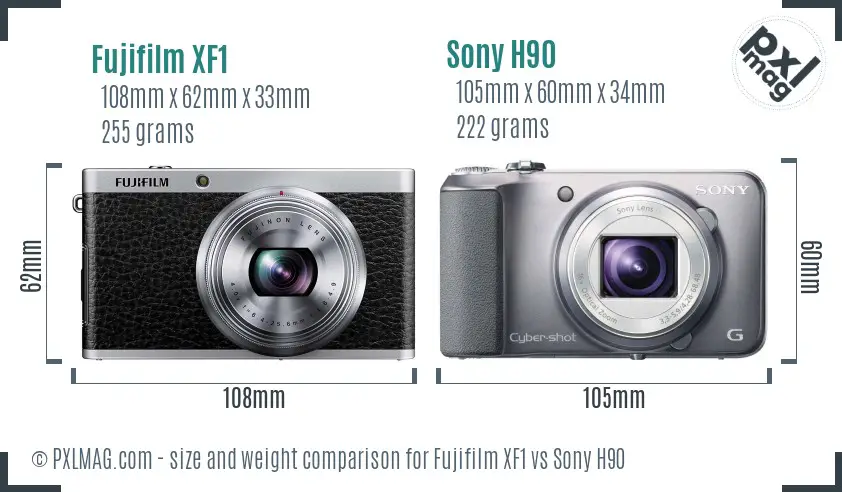 Fujifilm XF1 vs Sony H90 size comparison