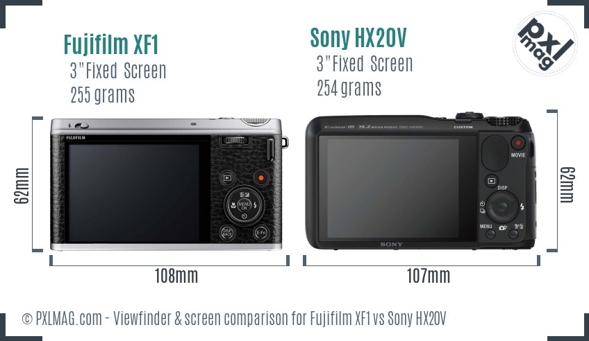 Fujifilm XF1 vs Sony HX20V Screen and Viewfinder comparison