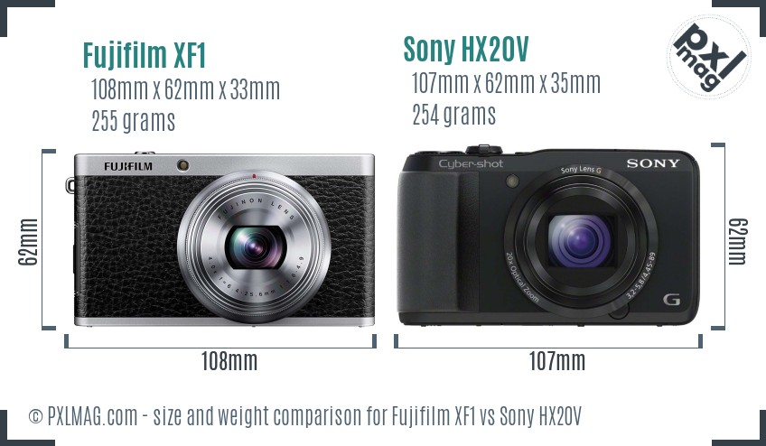 Fujifilm XF1 vs Sony HX20V size comparison Fujifilm XF1 vs Sony HX20V size comparison
