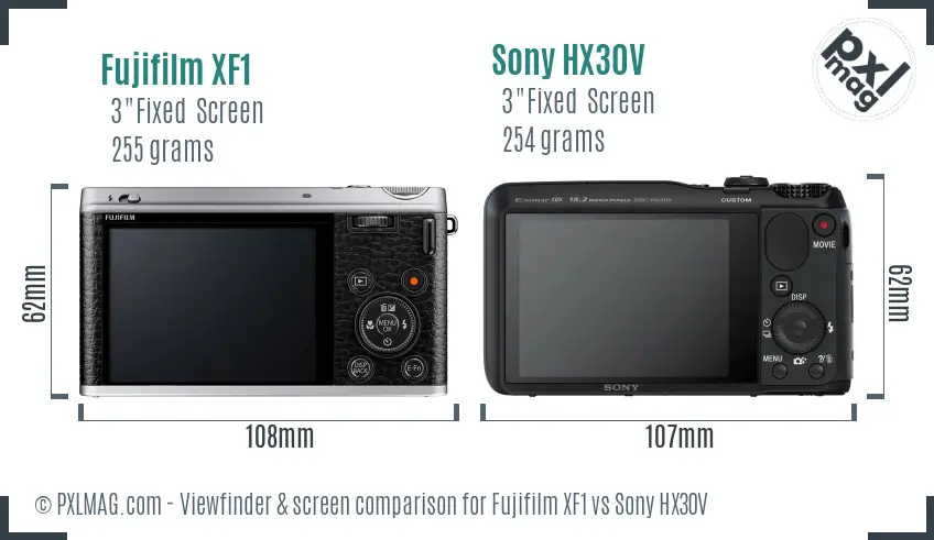 Fujifilm XF1 vs Sony HX30V Screen and Viewfinder comparison