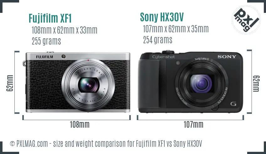 Fujifilm XF1 vs Sony HX30V size comparison
