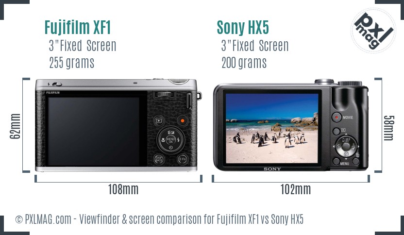 Fujifilm XF1 vs Sony HX5 Screen and Viewfinder comparison
