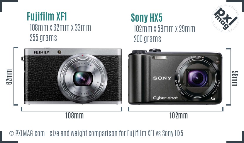 Fujifilm XF1 vs Sony HX5 size comparison