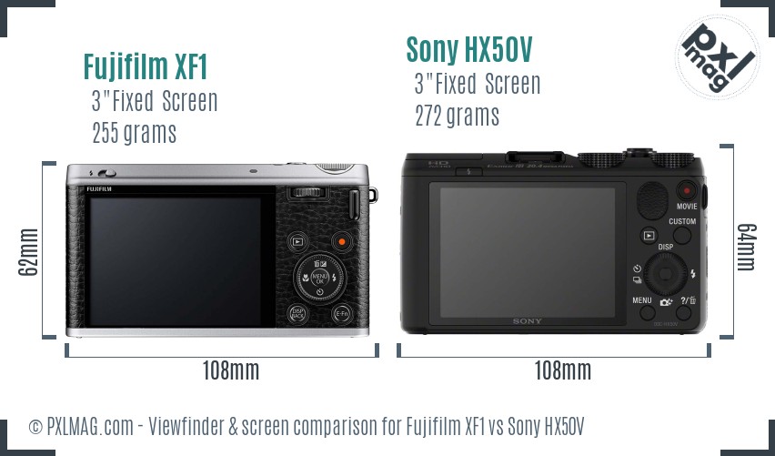 Fujifilm XF1 vs Sony HX50V Screen and Viewfinder comparison