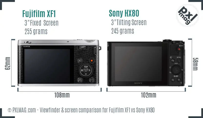 Fujifilm XF1 vs Sony HX80 Screen and Viewfinder comparison