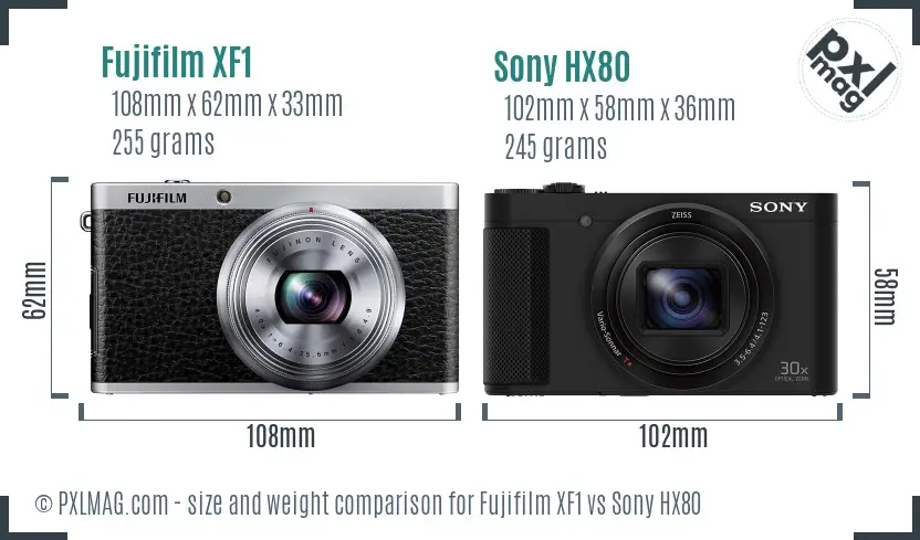 Fujifilm XF1 vs Sony HX80 size comparison