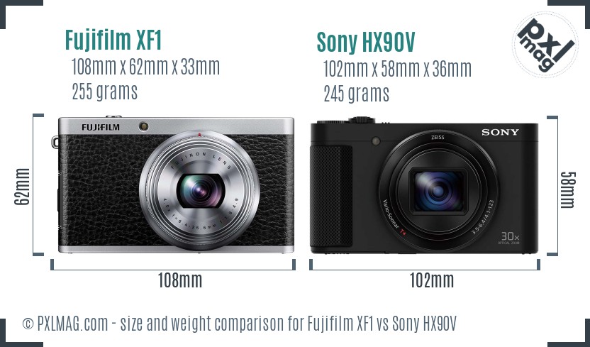 Fujifilm XF1 vs Sony HX90V size comparison