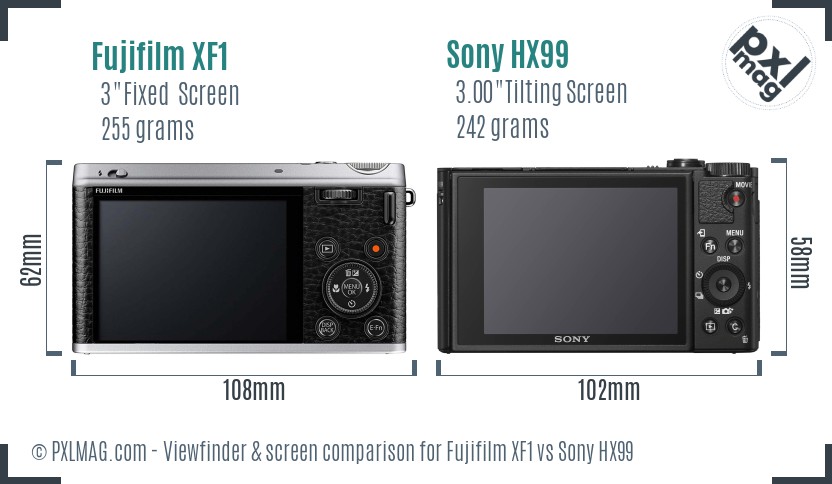 Fujifilm XF1 vs Sony HX99 Screen and Viewfinder comparison