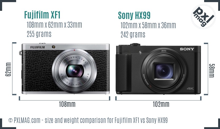 Fujifilm XF1 vs Sony HX99 size comparison