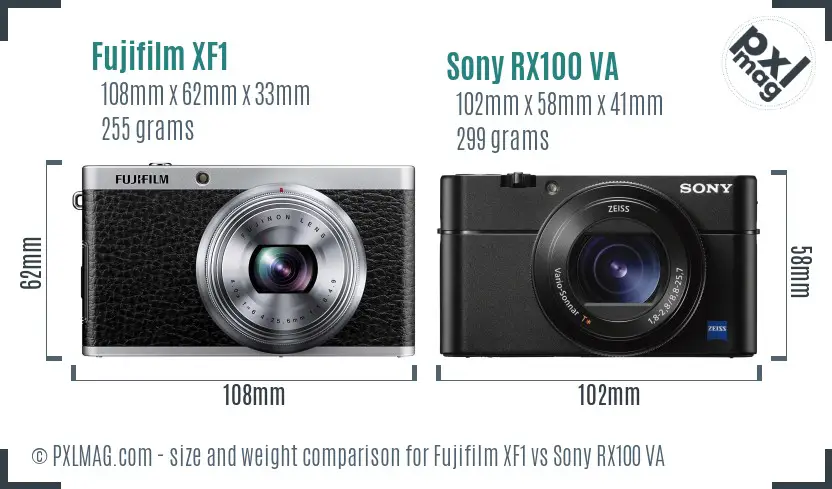 Fujifilm XF1 vs Sony RX100 VA size comparison