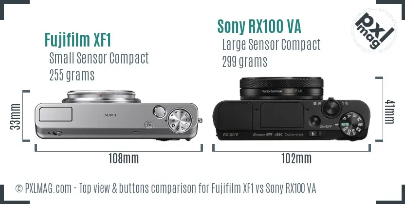 Fujifilm XF1 vs Sony RX100 VA top view buttons comparison