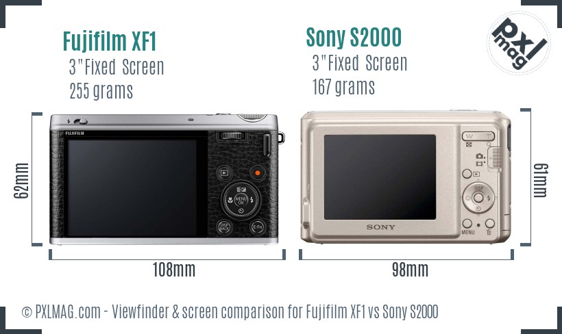 Fujifilm XF1 vs Sony S2000 Screen and Viewfinder comparison