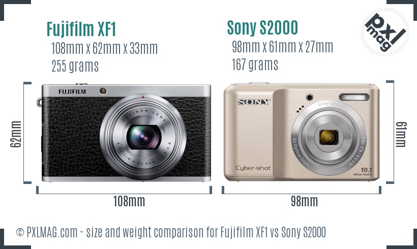 Fujifilm XF1 vs Sony S2000 size comparison
