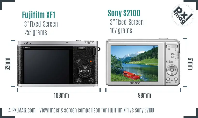 Fujifilm XF1 vs Sony S2100 Screen and Viewfinder comparison
