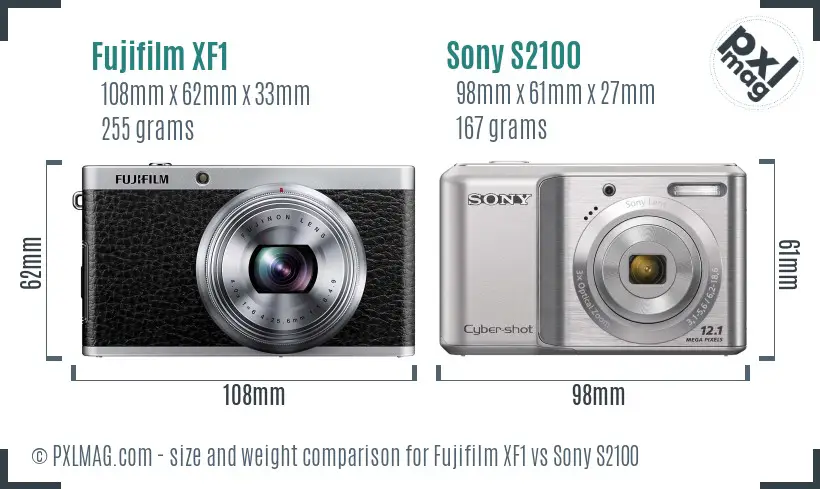 Fujifilm XF1 vs Sony S2100 size comparison
