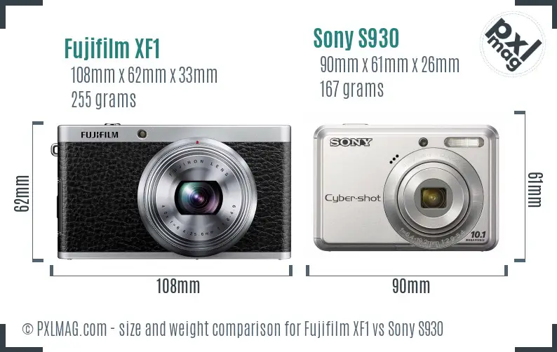 Fujifilm XF1 vs Sony S930 size comparison Fujifilm XF1 vs Sony S930 size comparison