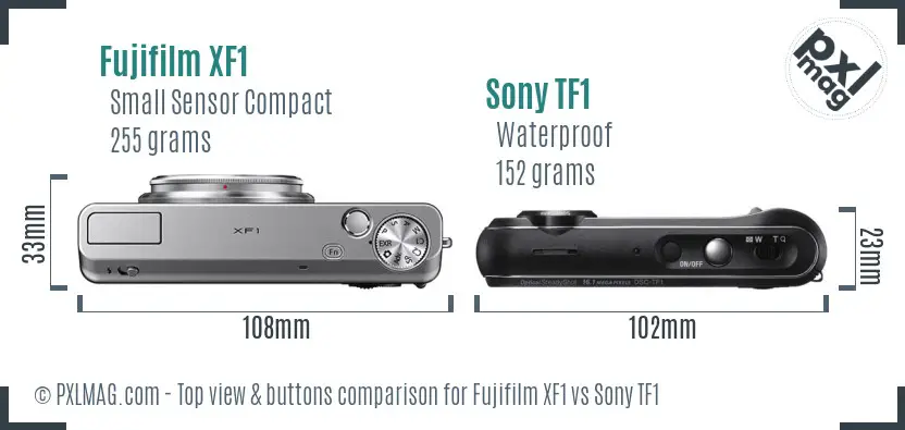 Fujifilm XF1 vs Sony TF1 top view buttons comparison