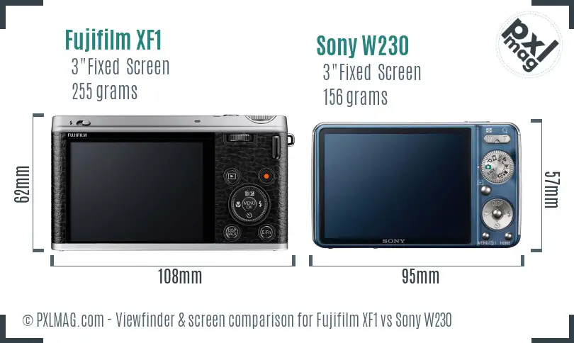 Fujifilm XF1 vs Sony W230 Screen and Viewfinder comparison