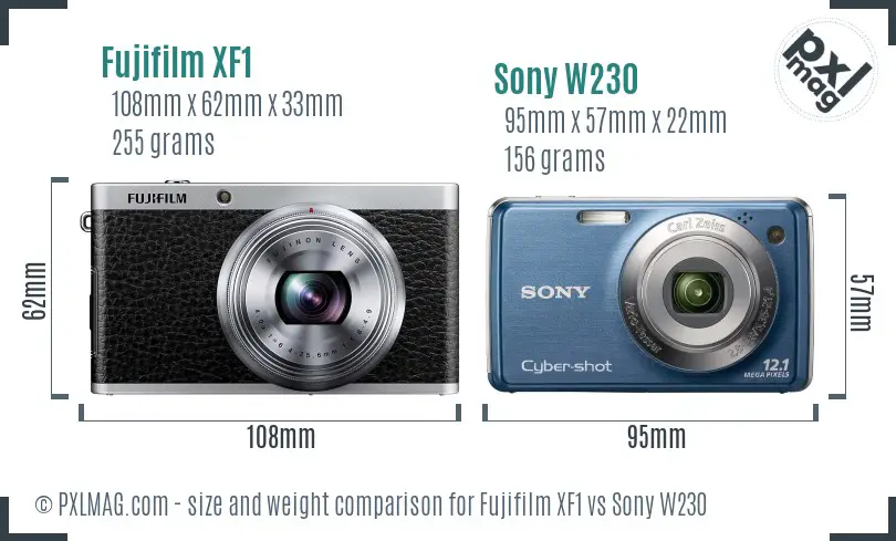 Fujifilm XF1 vs Sony W230 size comparison