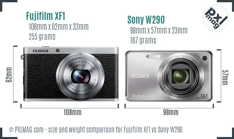 Fujifilm XF1 vs Sony W290 size comparison Fujifilm XF1 vs Sony W290 size comparison